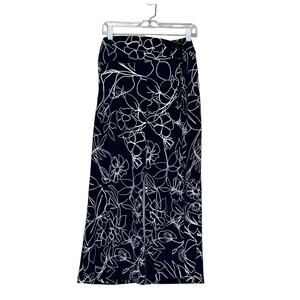Joseph Ribkoff navy blue white floral wide legs belted crop pants size 14